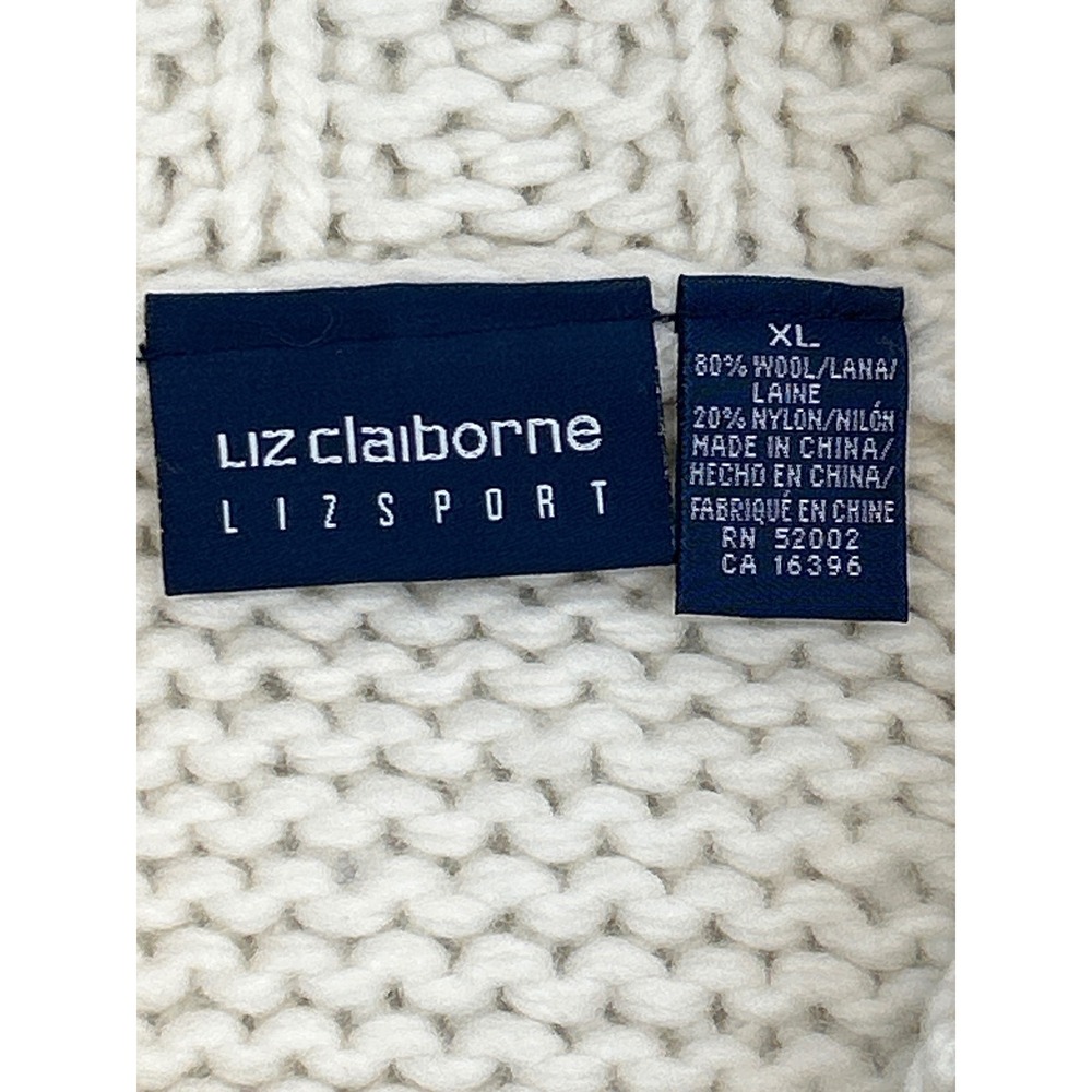 Liz Claiborne Cardigan Women XL Cream Wool Blend Full Zip Mock Neck Chunky Knit - Picture 5 of 5
